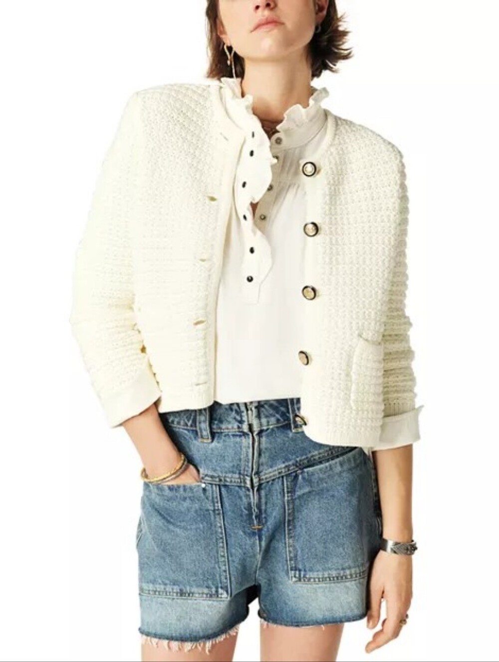 ba&sh Gaspard Crewneck Cardigan Sweater Ivory XL NWT